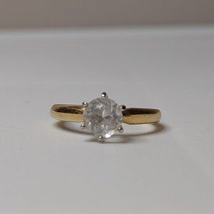 Size 7 Gold Plated Ring With Clear Rhinestone